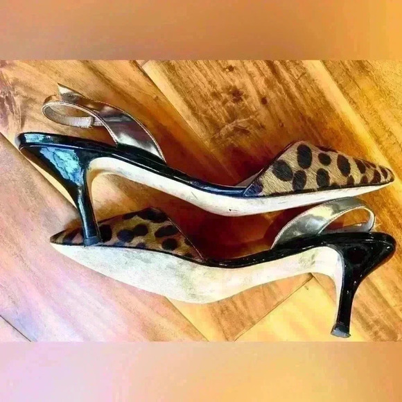 Boden Leopard/Cheetah Print With Black Patent Heels Slingback Pumps 41 (9 1/2) - Picture 9 of 10